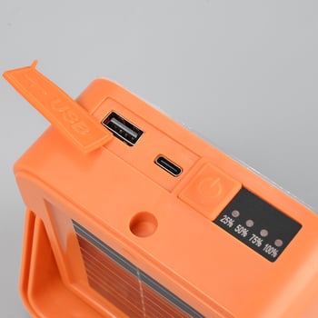 Solárna nabíjacia lampa na kempovanie — 80W, 5V, 6–12 h prevádzky, IP42, životnosť 50 000 h