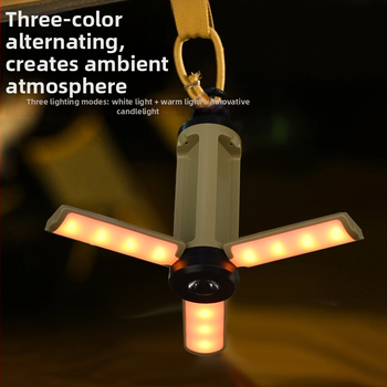 LED kempingová lampa XF-LY23, nabíjateľná, 3V, 5W, 90° skladací dizajn s tromi lopatkami