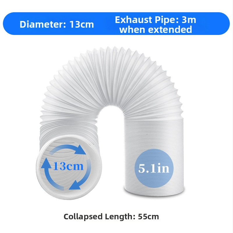 Prenosná hadicová výfuková rúra pre klimatizáciu (3 m dĺžka, priemer 5,1 in, teleskopická)
