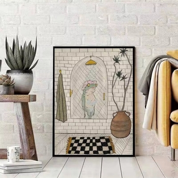 Bez rámu obraz so žabkou v karikatúrnom štýle, tlač na olejovom plátne, inkjet tlač, prispôsobiteľné podľa nákresu