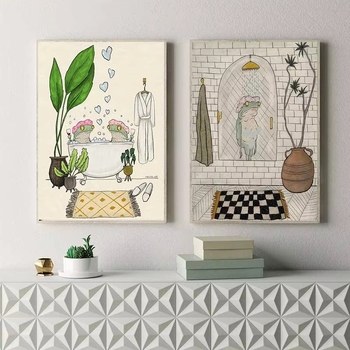 Bez rámu obraz so žabkou v karikatúrnom štýle, tlač na olejovom plátne, inkjet tlač, prispôsobiteľné podľa nákresu