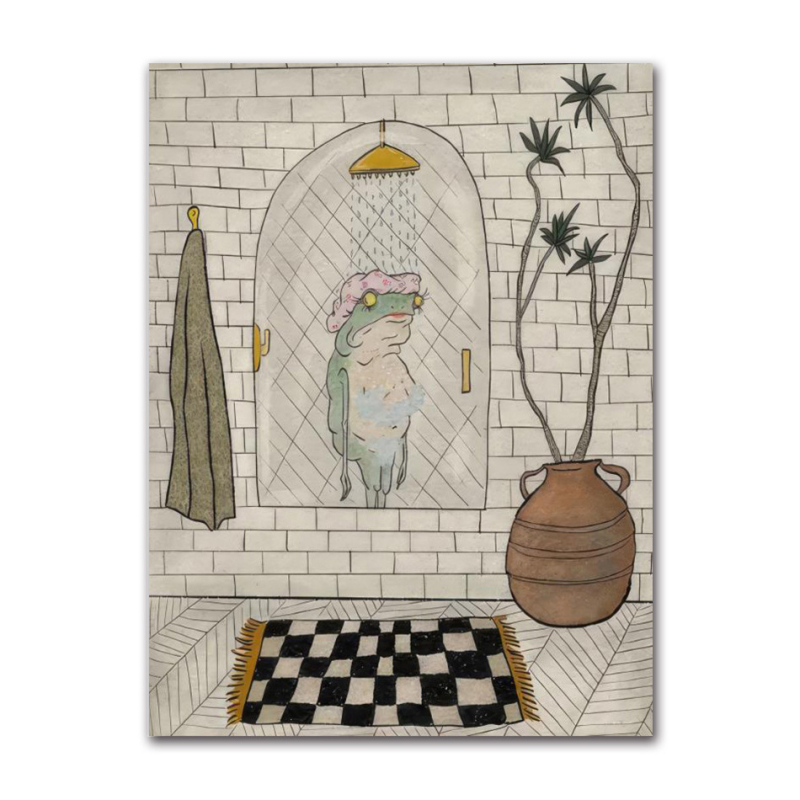 Bez rámu obraz so žabkou v karikatúrnom štýle, tlač na olejovom plátne, inkjet tlač, prispôsobiteľné podľa nákresu