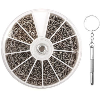 Sada skrutkovačov na okuliare a hodinky v guľatom boxe – nerezová oceľ, 1000 ks, pre okuliare a hodinky