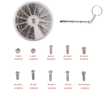 Sada skrutkovačov na okuliare a hodinky v guľatom boxe – nerezová oceľ, 1000 ks, pre okuliare a hodinky