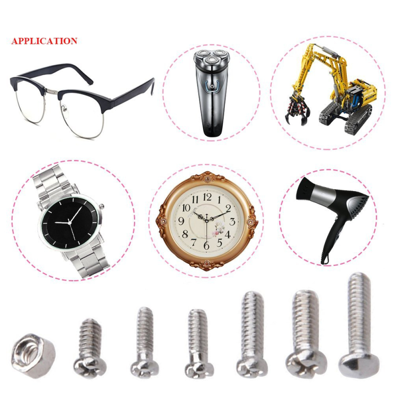 Sada skrutkovačov na okuliare a hodinky v guľatom boxe – nerezová oceľ, 1000 ks, pre okuliare a hodinky