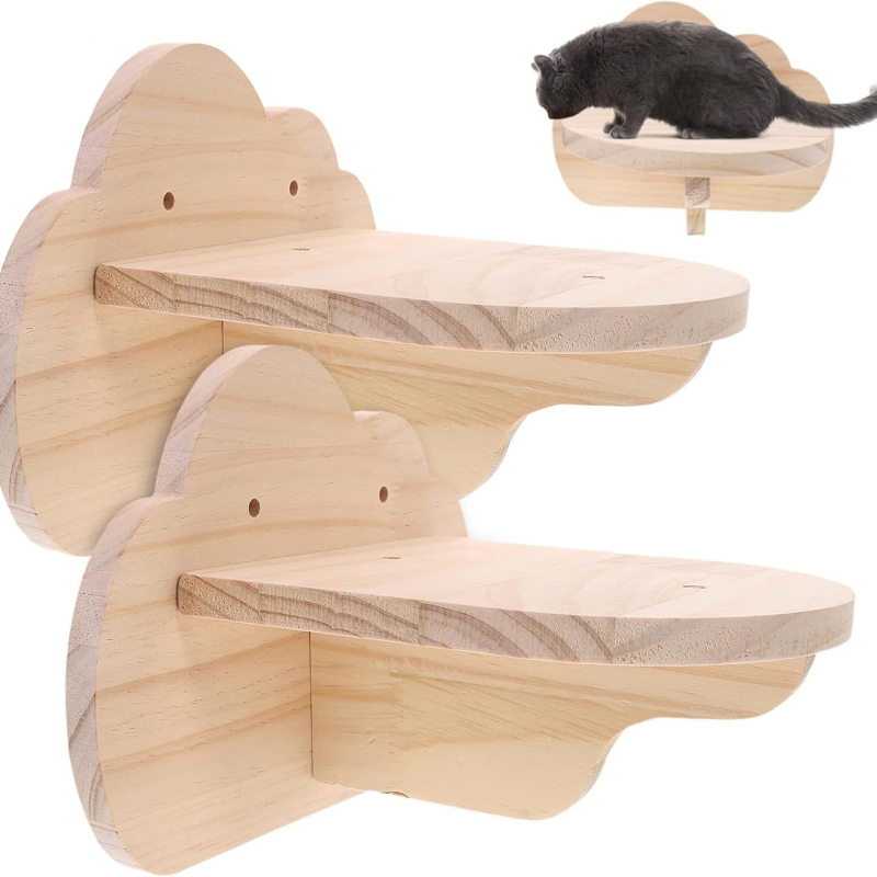 Nástenná skákacia platforma pre mačky zo masívneho dreva — jednoduchý štýl, značka Thousand wood source, nie je dovezené