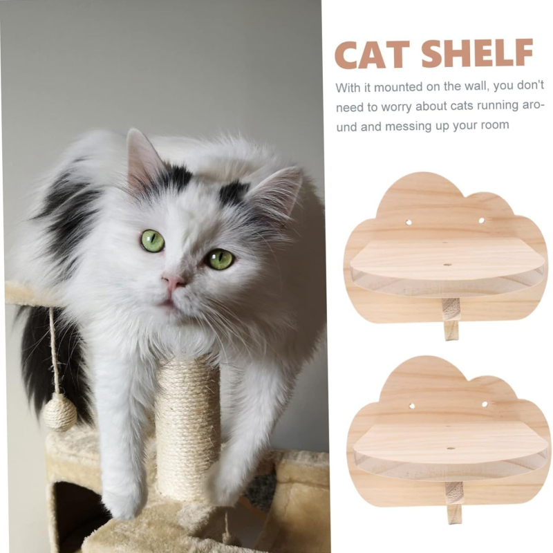 Nástenná skákacia platforma pre mačky zo masívneho dreva — jednoduchý štýl, značka Thousand wood source, nie je dovezené