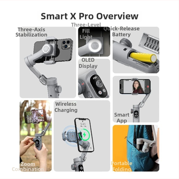Smart X Pro išmaniojo telefono 3-asis stabilizatorius – rankinis, ABS, prieš drebulę