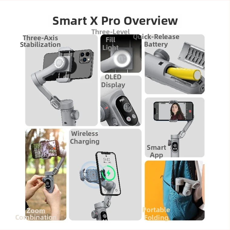 Smart X Pro išmaniojo telefono 3-asis stabilizatorius – rankinis, ABS, prieš drebulę