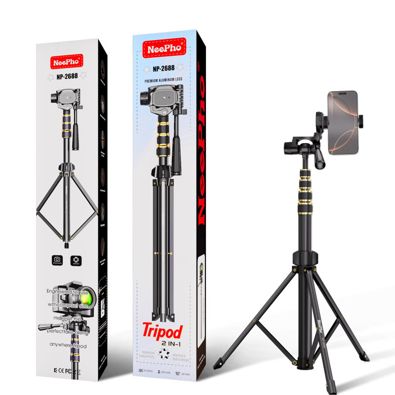 DSLR grindinis stovas NP-2688 iš Neepho, 3D gimball, aliuminio lydinys, 5 sekcijų, apkrova 2–5 kg (greito atleidimo plokštelė)