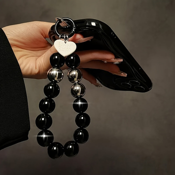 Brățară de telefon cu mărgele, pandantiv-breloc în formă de inimă, din ABS, pentru femei