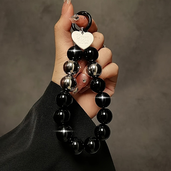 Brățară de telefon cu mărgele, pandantiv-breloc în formă de inimă, din ABS, pentru femei