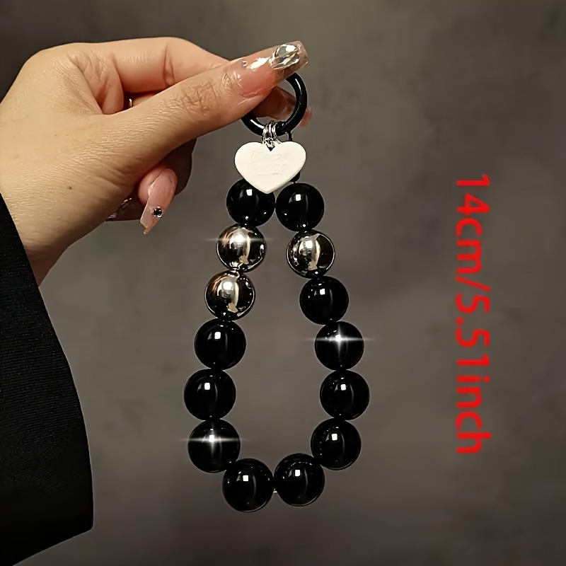 Brățară de telefon cu mărgele, pandantiv-breloc în formă de inimă, din ABS, pentru femei