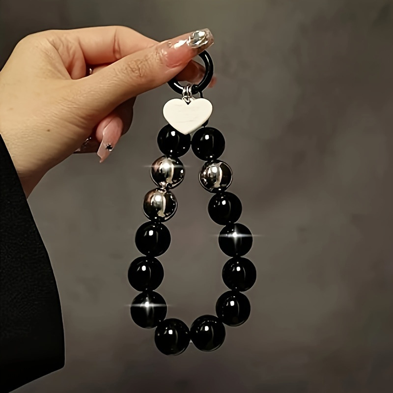 Brățară de telefon cu mărgele, pandantiv-breloc în formă de inimă, din ABS, pentru femei