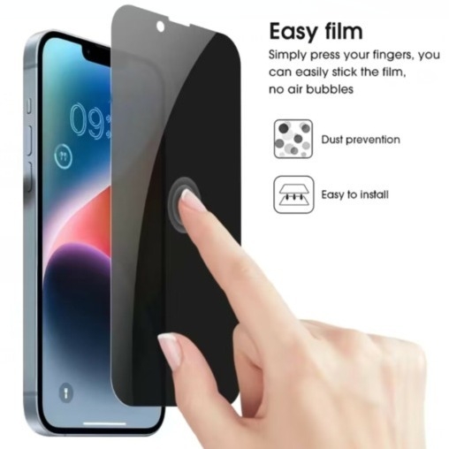 HBQ tvrdené sklo ochranné sklo pre displej pre iPhone 12–14 séria — ochrana súkromia, plné pokrytie, anti-otlačky prstov, samoreparácia