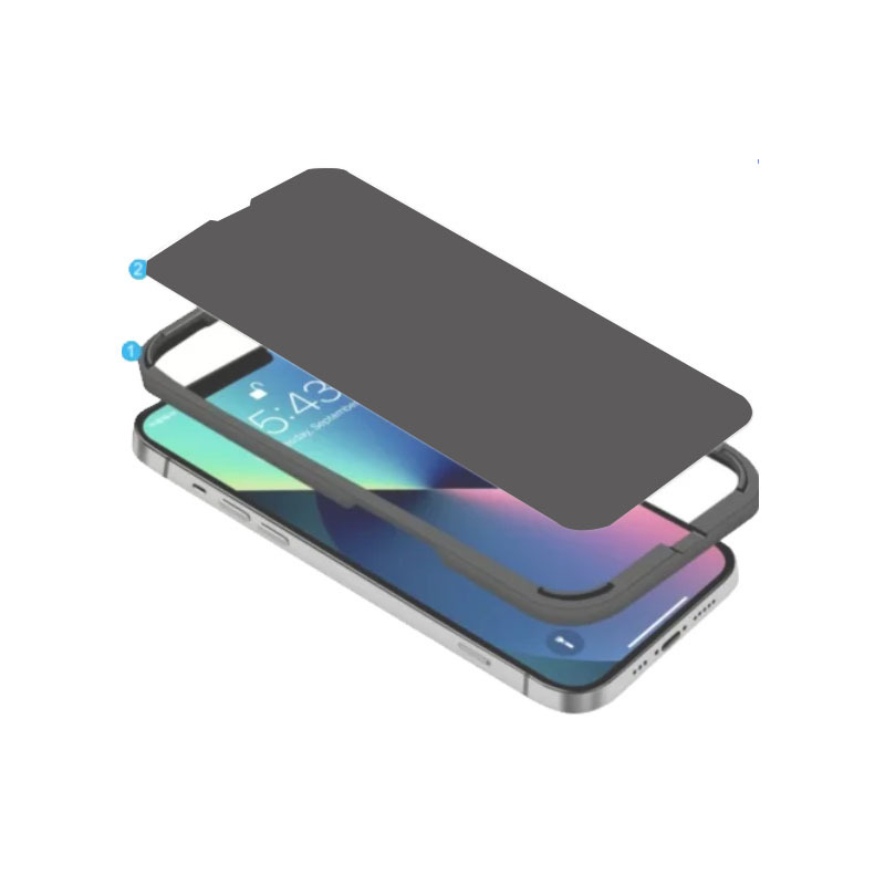 HBQ tvrdené sklo ochranné sklo pre displej pre iPhone 12–14 séria — ochrana súkromia, plné pokrytie, anti-otlačky prstov, samoreparácia