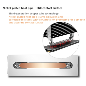 Chladič pre SSD M.2-2280 s dvojitými tepelnými trubicami, 4-pin PWM ventilátor, hydraulické ložisko, meď-hliníkové spojenie, 3000 RPM