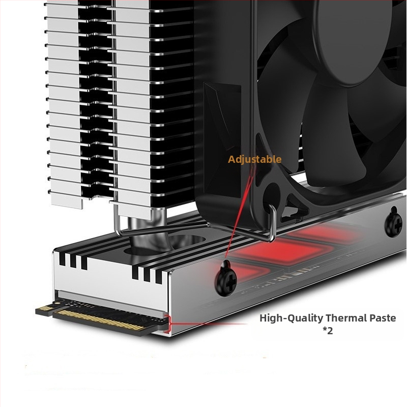 Chladič pre SSD M.2-2280 s dvojitými tepelnými trubicami, 4-pin PWM ventilátor, hydraulické ložisko, meď-hliníkové spojenie, 3000 RPM