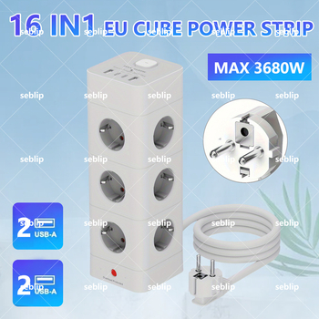 SEBLIP USB rozdvojovač, CE certifikované, Európsky štandard, Vertikálna vežová zásuvka, Ochrana proti preťaženiu, Ohnivzdorný