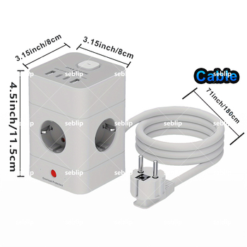 SEBLIP USB rozdvojovač, CE certifikované, Európsky štandard, Vertikálna vežová zásuvka, Ochrana proti preťaženiu, Ohnivzdorný