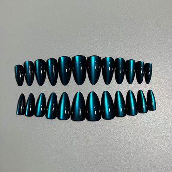 Mandľový tvar nechtových náplastí s cat-eye efektom, 24 kusov, samolepiace