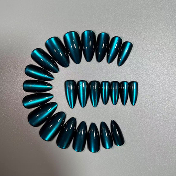 Mandľový tvar nechtových náplastí s cat-eye efektom, 24 kusov, samolepiace