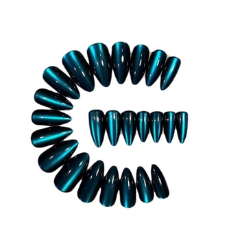 Mandľový tvar nechtových náplastí s cat-eye efektom, 24 kusov, samolepiace