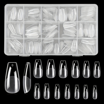 Set 330 komada coffin oblikovanih vrhova za nokte, mekani gel, polumat završni sloj