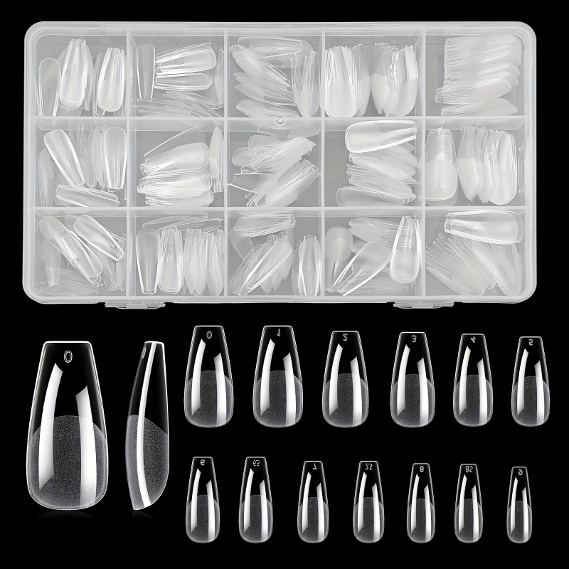 Set 330 komada coffin oblikovanih vrhova za nokte, mekani gel, polumat završni sloj