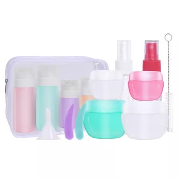 Kelioninis grožio laikymo rinkinys — SFDSK2EE32, vienodomis talpyklomis veido veido valikliui ir kūno muilui, tinka sausai ir drėgnai odai