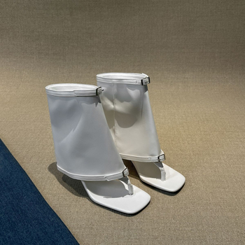 Rimske sandale s PU gornjim dijelom, kvadratni vrh, tanak peta 6-8 cm, korejski stil