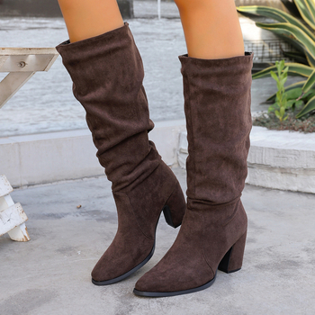 Ženske modne čizme: oštar vrh, široki potpet, visok shaft (gornji dio od sintetičke kože, EVA uložak, gumasta potplat)