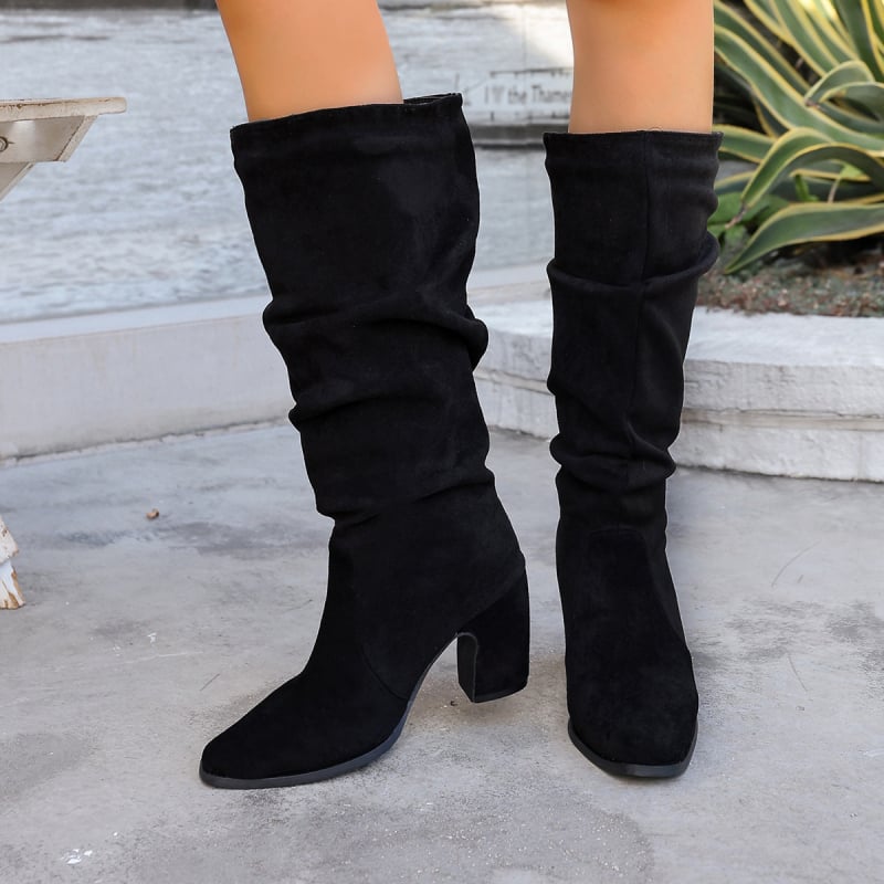 Ženske modne čizme: oštar vrh, široki potpet, visok shaft (gornji dio od sintetičke kože, EVA uložak, gumasta potplat)