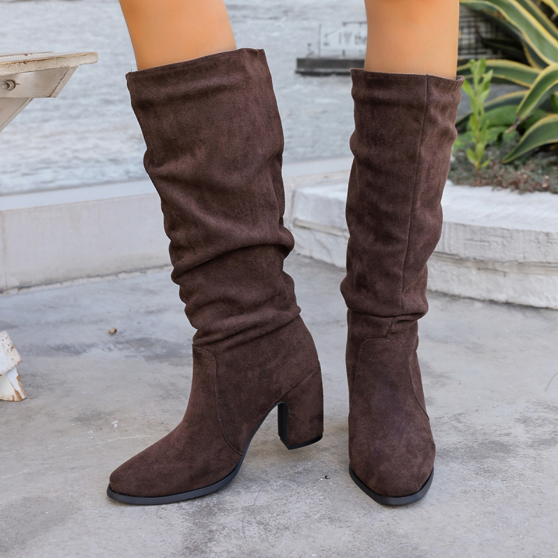 Ženske modne čizme: oštar vrh, široki potpet, visok shaft (gornji dio od sintetičke kože, EVA uložak, gumasta potplat)