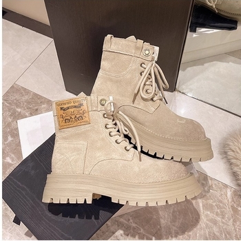 Ženske Martin čizme, gornji dio od nubuka, gumena potplata, srednji pet 3–5 cm, srednja duljina potkoljenice, prednje vezanje