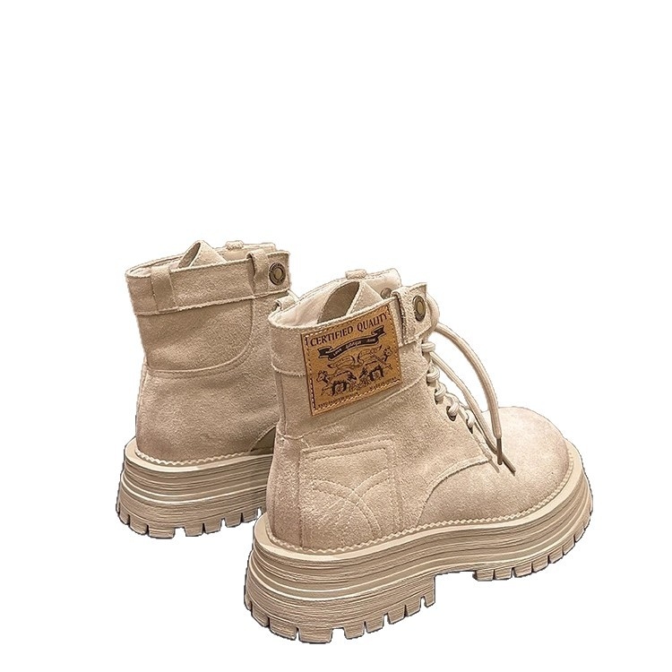 Ženske Martin čizme, gornji dio od nubuka, gumena potplata, srednji pet 3–5 cm, srednja duljina potkoljenice, prednje vezanje