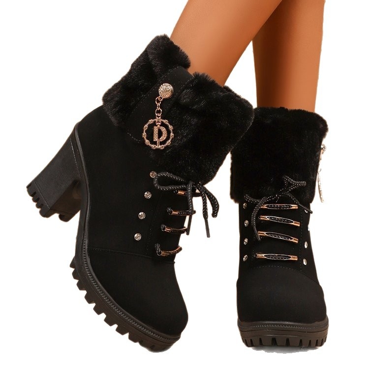 Ženske Martin čizme, do sredine potkoljenice, 6–8 cm široki blok potpetica, bočni zatvarač, PU gornji dio, gumeni potplat