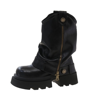 Ženske Martin čizme, srednje uzdignute potkoljenice, debeli potpetica 3–5 cm, PU gornji dio, gumeni potplat, zaobljeni vrh, britanski stil