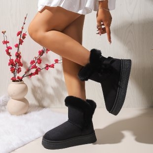 Unisex čizme s resicama, velur gornji dio, gumena potplata, pamuk uložak, umjetni kratki pliš, zimske 2025