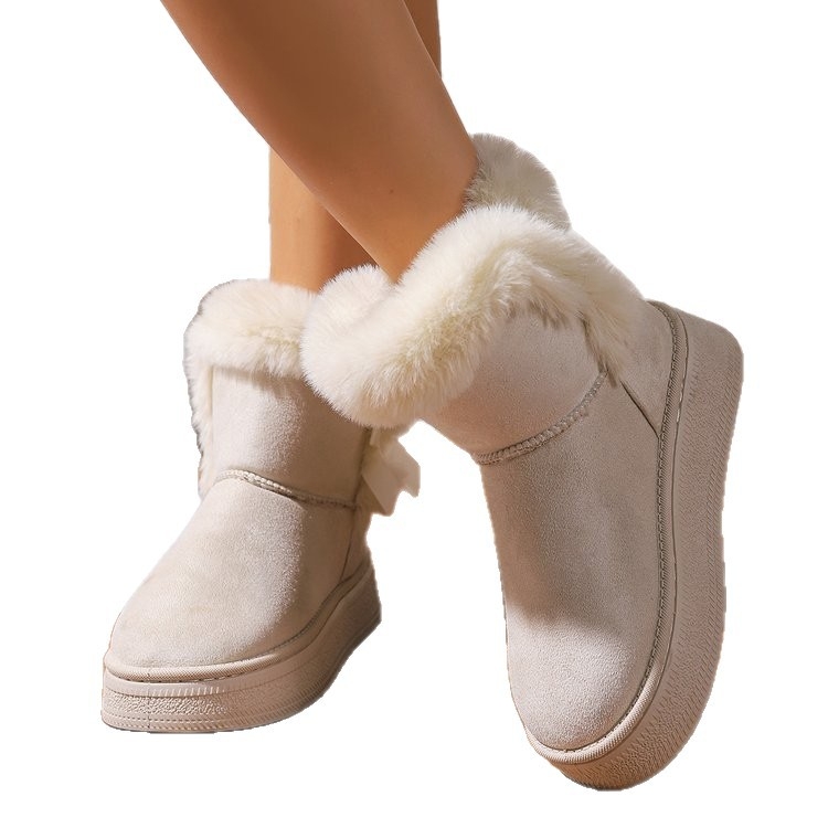 Unisex čizme s resicama, velur gornji dio, gumena potplata, pamuk uložak, umjetni kratki pliš, zimske 2025