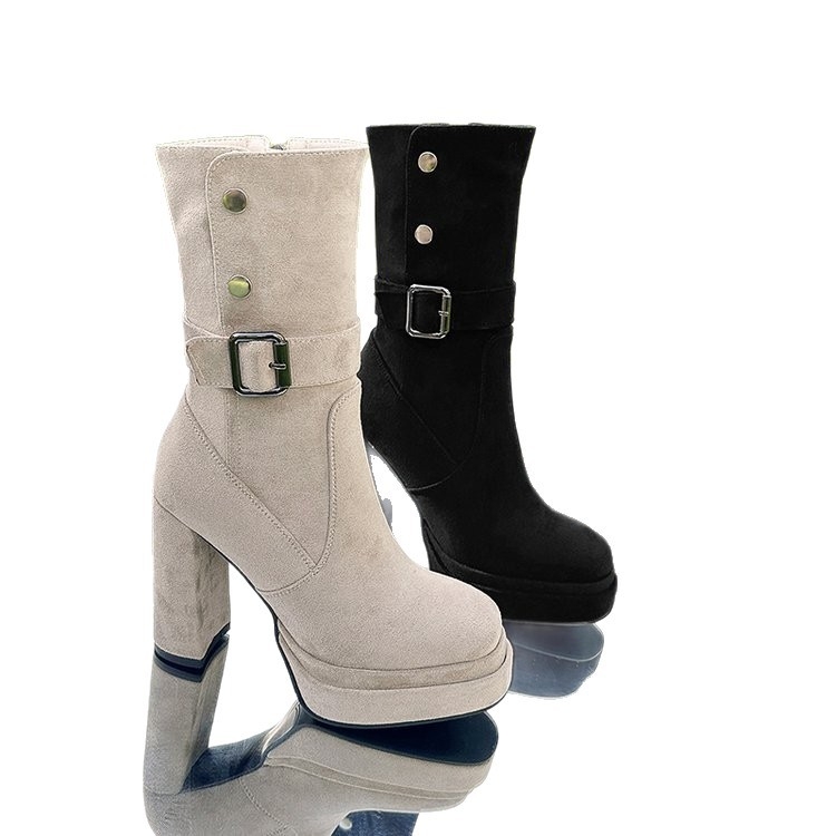 Női Martin csizmák oldalsó cipzárral, középső lábszár magasság, vastag sarkú 6–8 cm, PU felsőrész, gumi talp, retro nyugati stílus, őszi-téli 2025