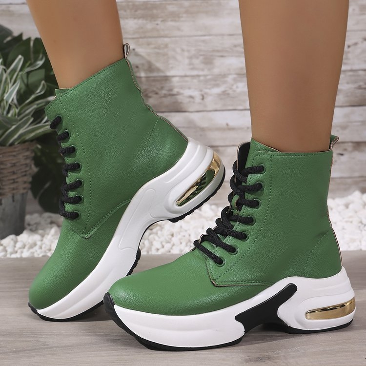 Ženske zimske čizme s klinom, okrugli vrh, PU gornji dio, gumena potplata, pull-on dizajn