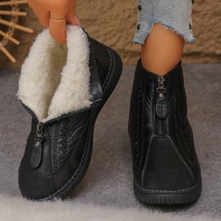 Ženske zimske čizme - debeli fleece presvlaka, PU gornji dio, gumena potplata, zatvarač, niski shaft, zima