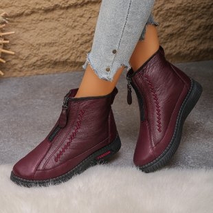 Ženske zimske čizme - debeli fleece presvlaka, PU gornji dio, gumena potplata, zatvarač, niski shaft, zima