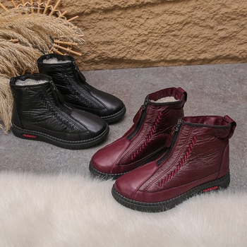 Ženske zimske čizme - debeli fleece presvlaka, PU gornji dio, gumena potplata, zatvarač, niski shaft, zima