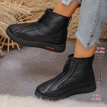 Ženske zimske čizme - debeli fleece presvlaka, PU gornji dio, gumena potplata, zatvarač, niski shaft, zima