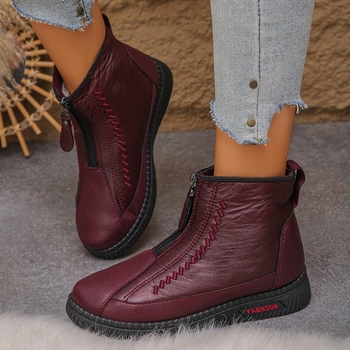 Ženske zimske čizme - debeli fleece presvlaka, PU gornji dio, gumena potplata, zatvarač, niski shaft, zima