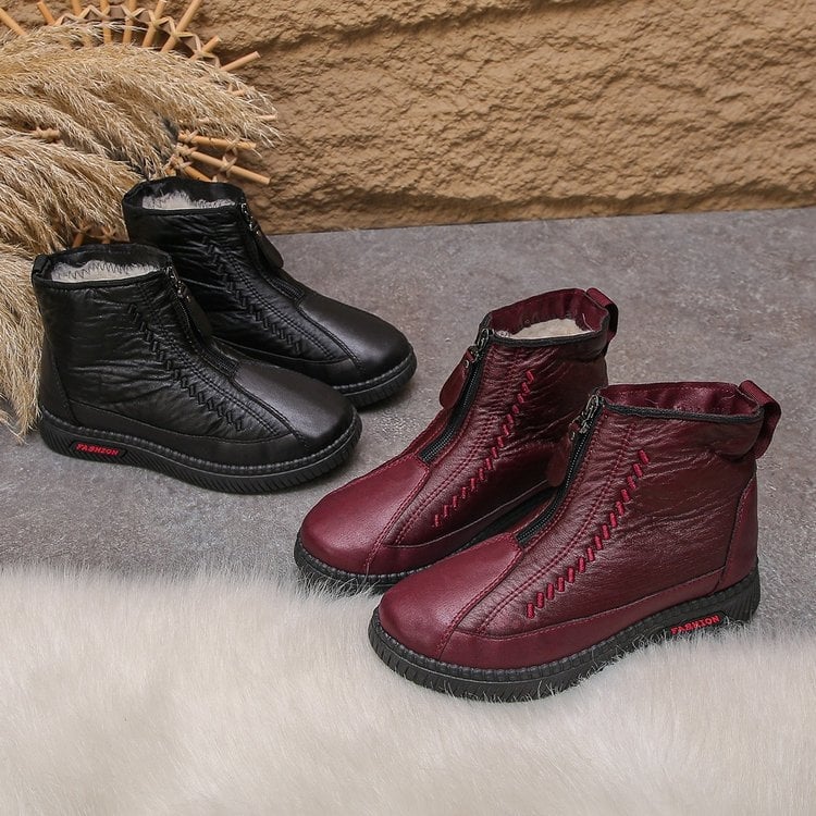 Ženske zimske čizme - debeli fleece presvlaka, PU gornji dio, gumena potplata, zatvarač, niski shaft, zima