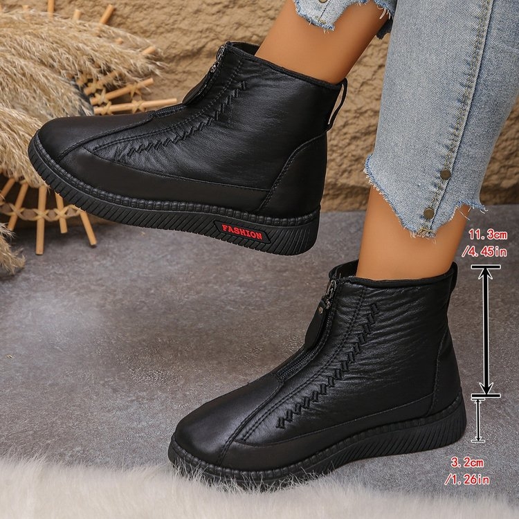 Ženske zimske čizme - debeli fleece presvlaka, PU gornji dio, gumena potplata, zatvarač, niski shaft, zima