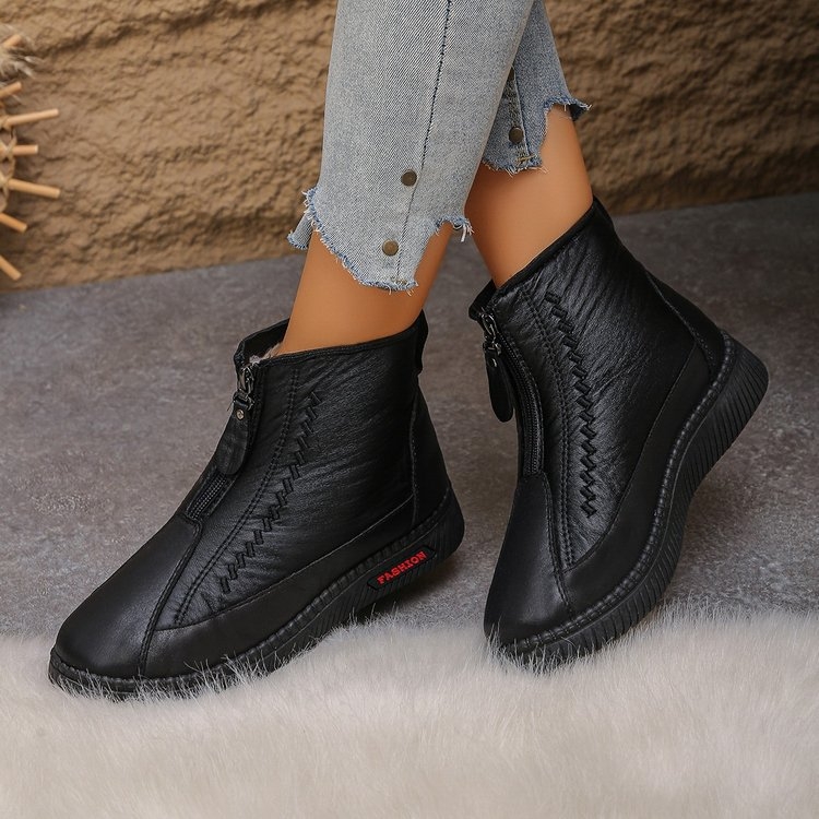 Ženske zimske čizme - debeli fleece presvlaka, PU gornji dio, gumena potplata, zatvarač, niski shaft, zima